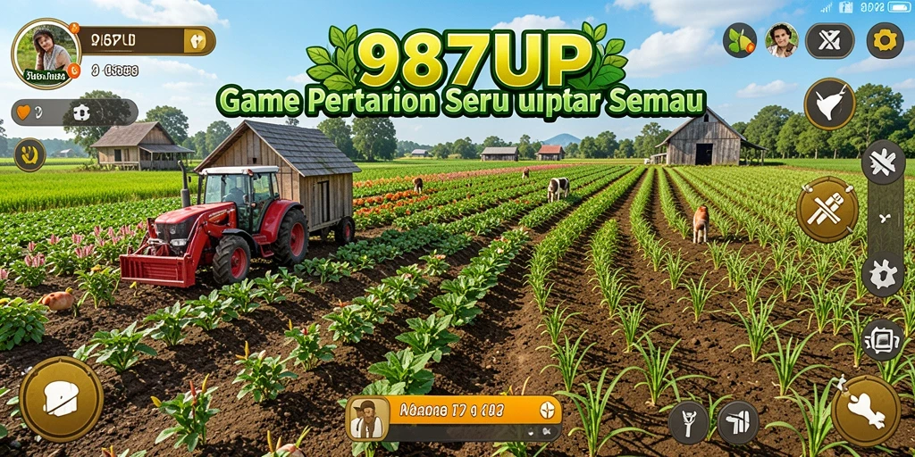 Tampilan gameplay menarik dari 987UP yang menunjukkan aktivitas bertani.
