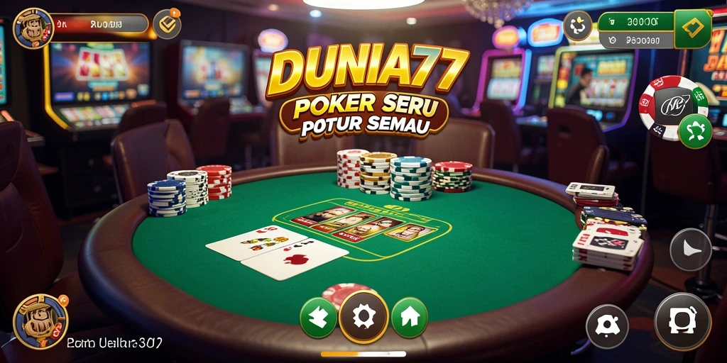Screenshot gameplay DUNIA77 menampilkan aksi seru permainan Poker.