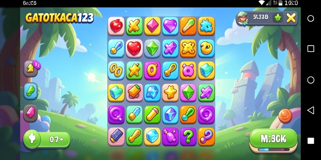Screenshot permainan GATOTKACA123 yang menampilkan suasana gameplay Match-3.