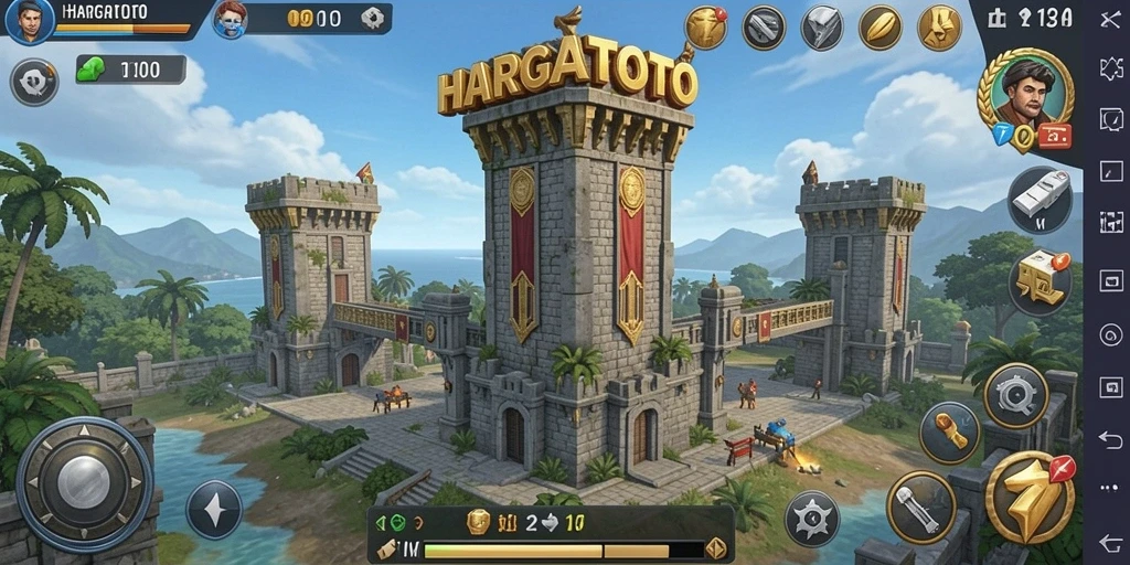 Screenshot HARGATOTO menampilkan aksi pertahanan menara yang intens dan strategis.