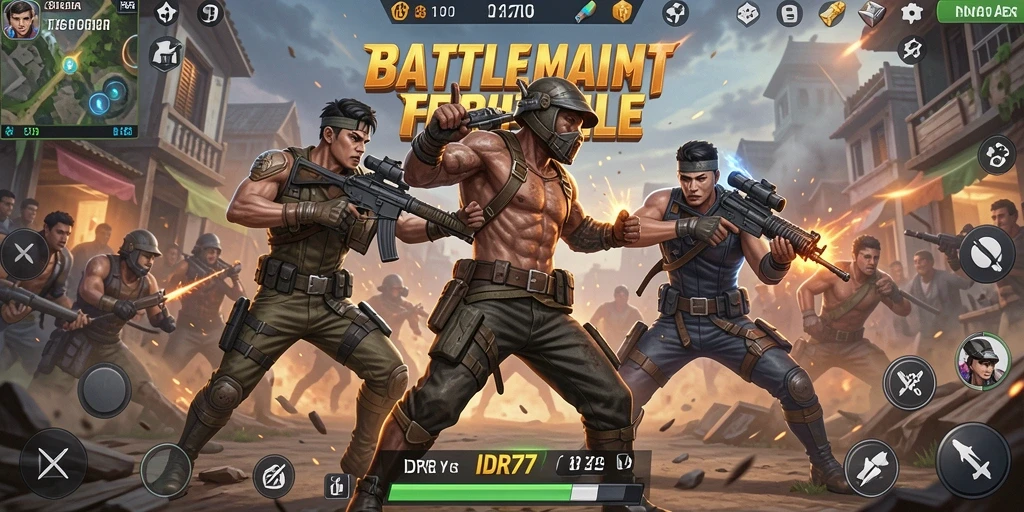 Tampilan aksi mendebarkan dalam game Battle Royale IDR77.