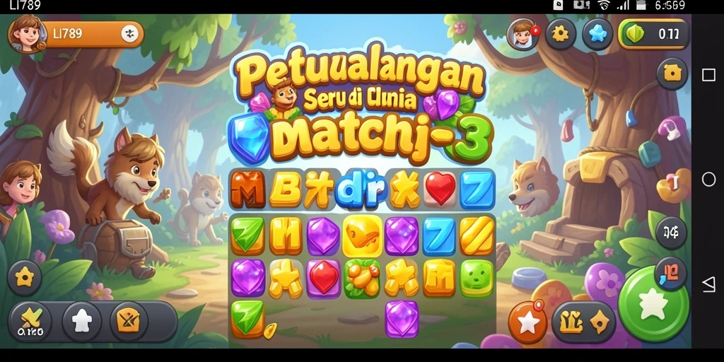 Tangkapan layar gameplay LI789 yang penuh warna dalam aksi Match-3.