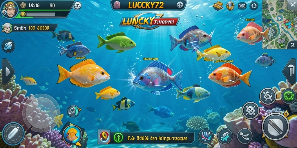 Tampilan gameplay seru Tembak Ikan di LUCKY72.