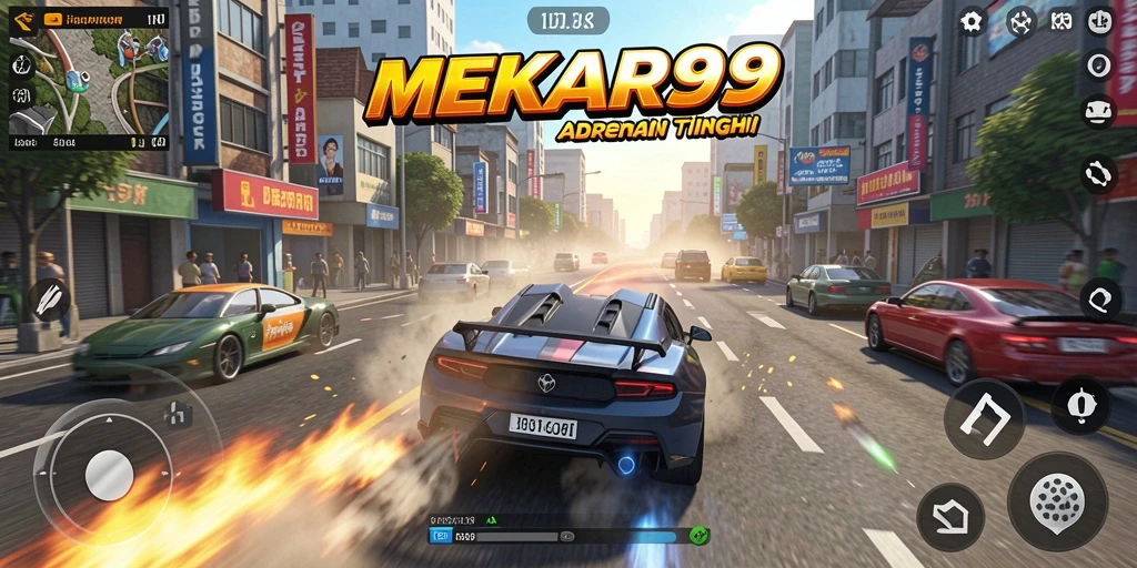 Tangkapan layar gameplay MEKAR99 yang menyajikan aksi balapan seru.