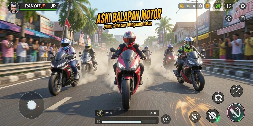 Gameplay RAKYATJP yang mendebarkan di lintasan balapan.
