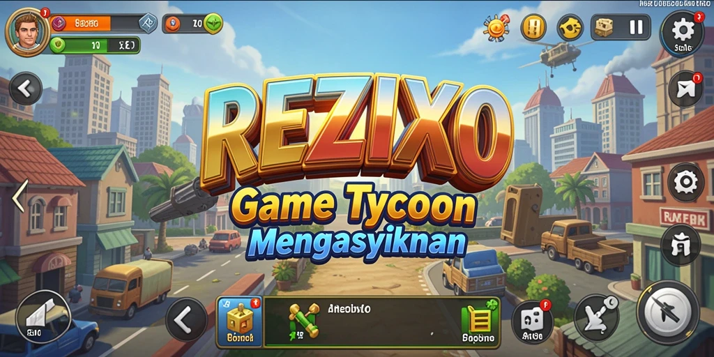 Tampilan gameplay seru dari REZIXO yang menunjukkan manajemen bisnis.