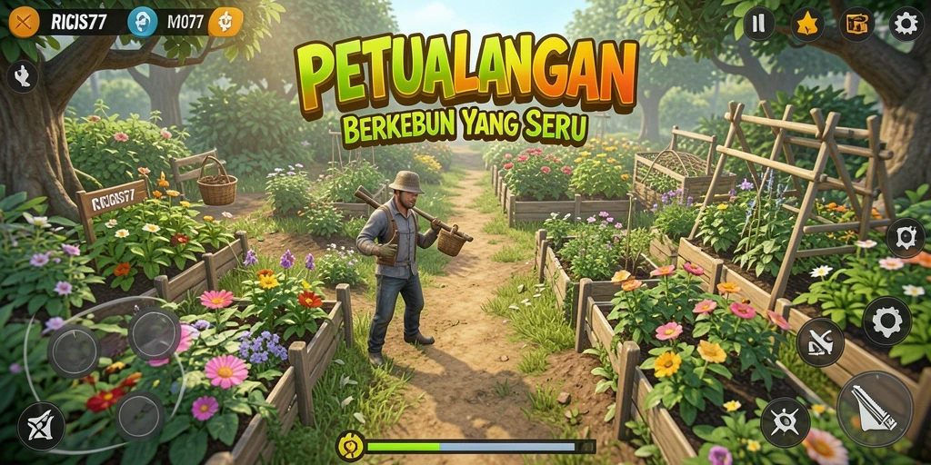 Screenshot RICIS77 yang menampilkan aktivitas bertani yang menyenangkan.