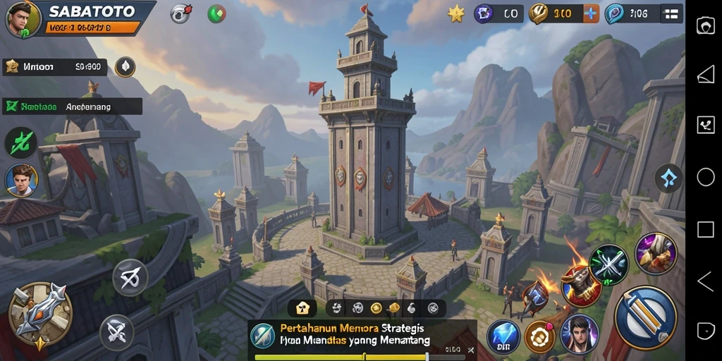Gameplay SABATOTO menampilkan pertahanan menara melawan gelombang musuh.