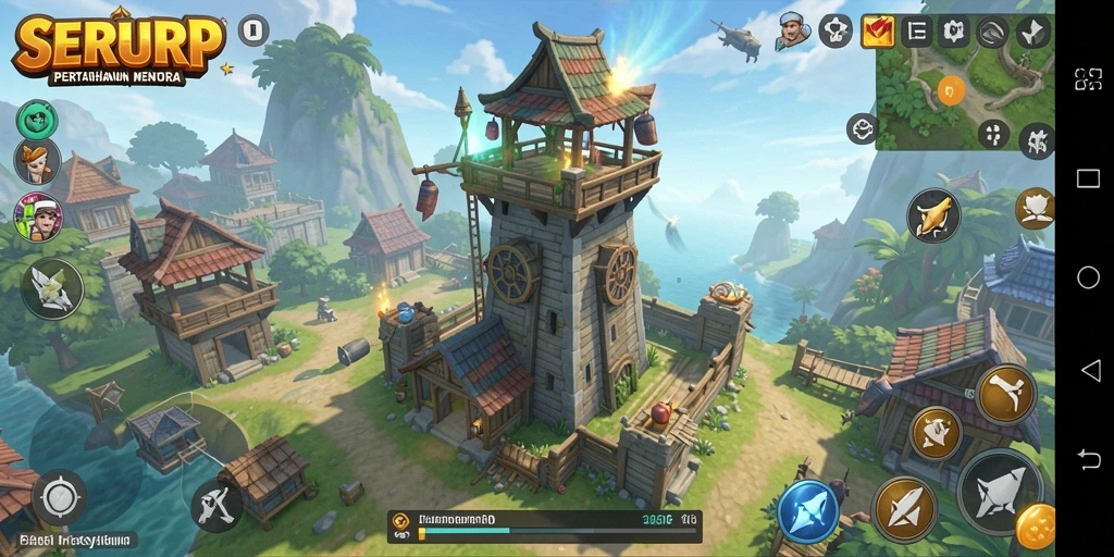 Tampilan gameplay SERURP yang seru dengan pertahanan menara.