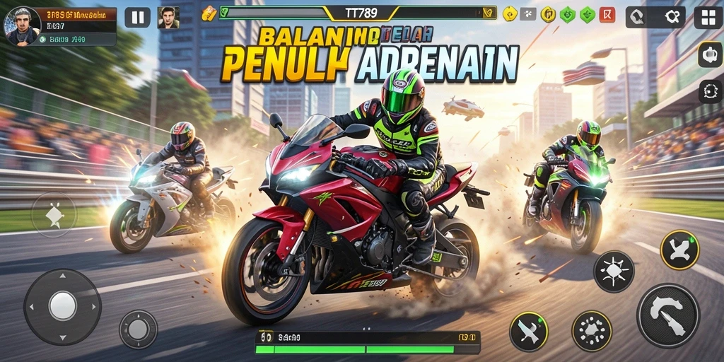Tampilan gameplay balapan motor yang mendebarkan di TT789.