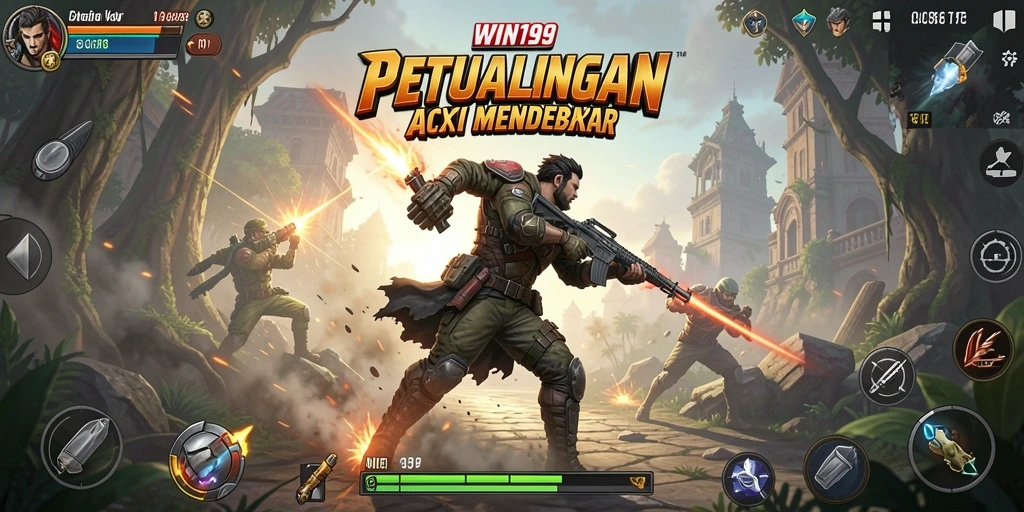 Tangkapan layar utama menunjukkan aksi seru dalam permainan.